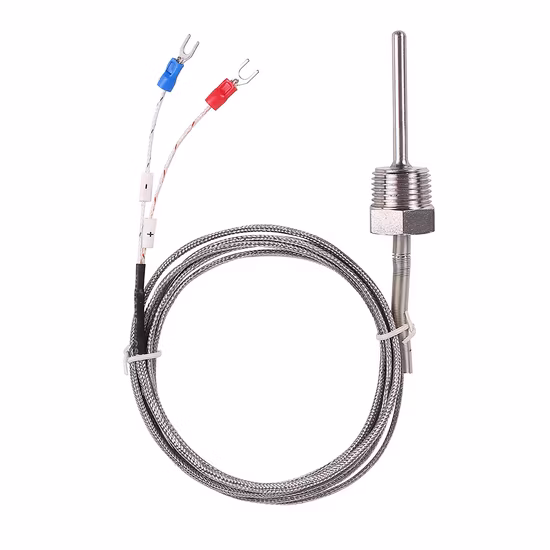 Sonda de sensor de temperatura de termopar aterrado tipo K à prova d'água para controlador de temperatura Pid Dois fios de aço inoxidável NPT 1/4